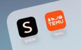 Shein and Temu icons are seen displayed on a phone screen in this illustration photo