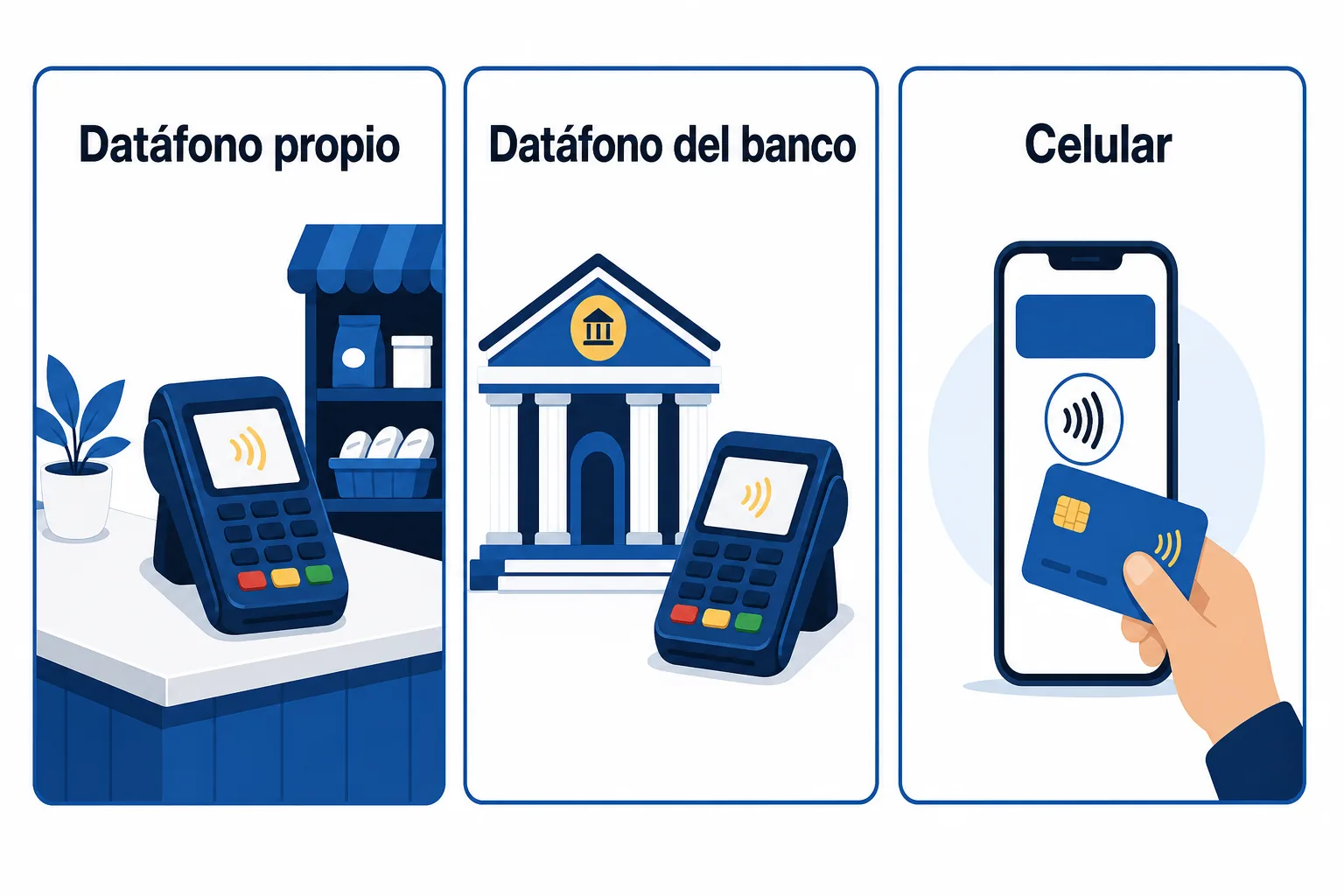 Opciones para cobrar con tarjeta en Colombia: datáfono propio, datáfono del banco o celular